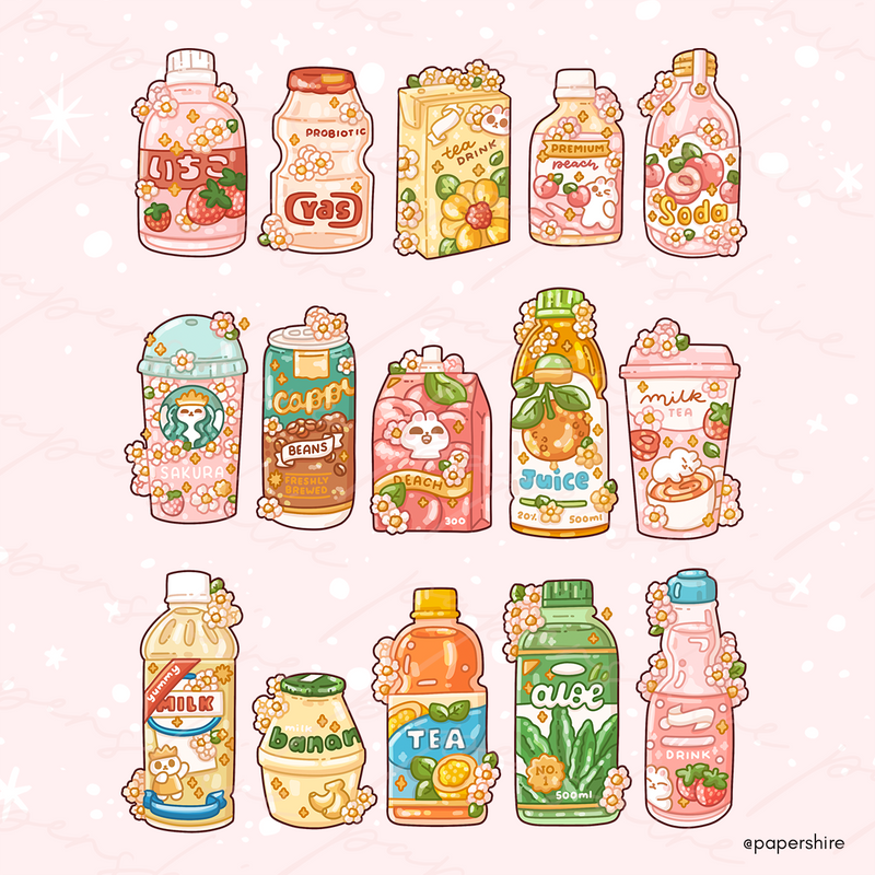 Asian Drinks Doodles Digital Set