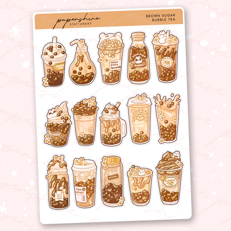 Brown Sugar Bubble Tea Journal Stickers