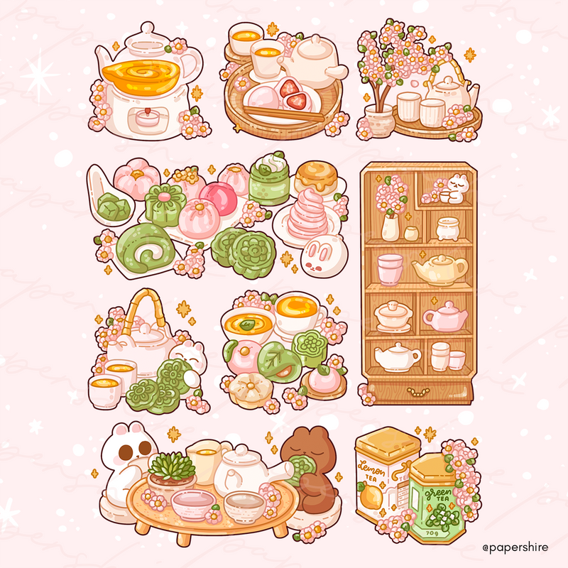 Asian Tea Time Doodles Digital Set