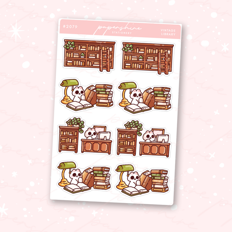 Vintage Library Scenes Doodle Stickers