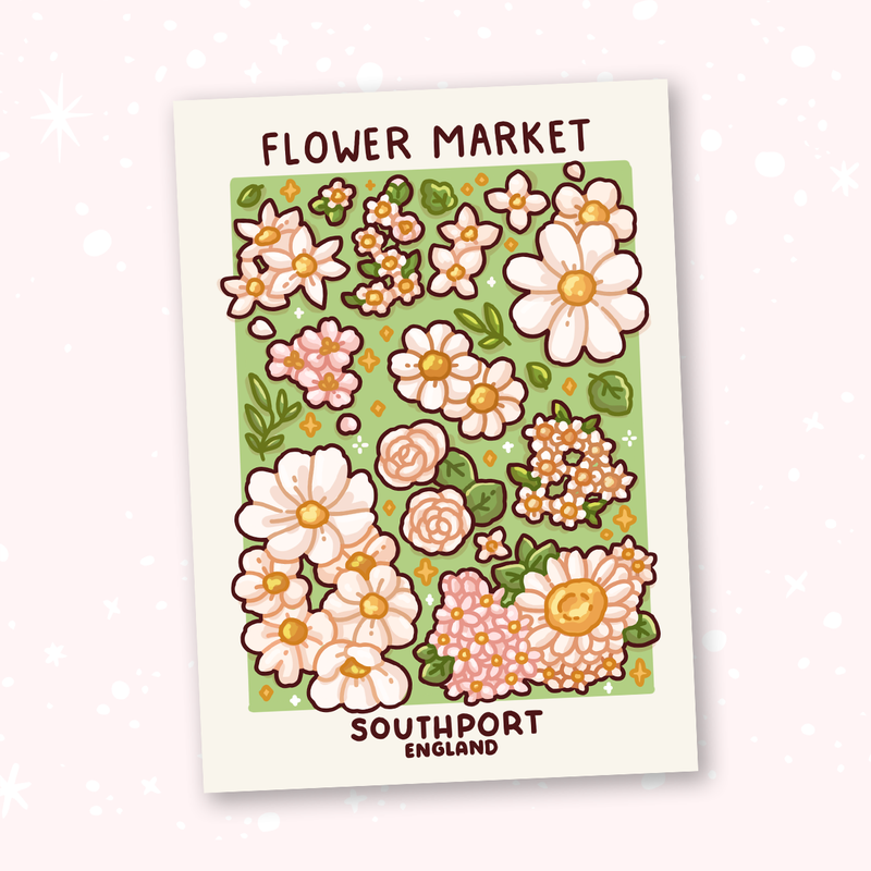 Green Flower Market A6 Postcard