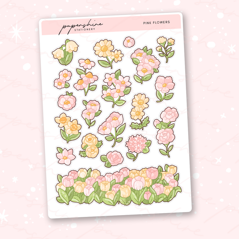 Pink Flowers Decor Journal Stickers