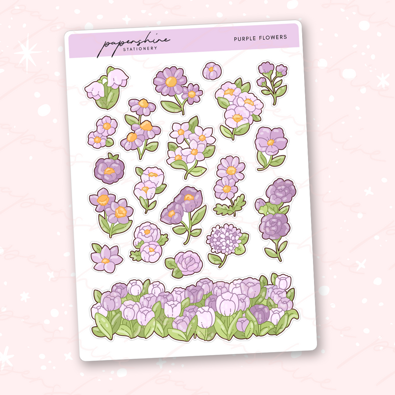 Purple Flowers Decor Journal Stickers