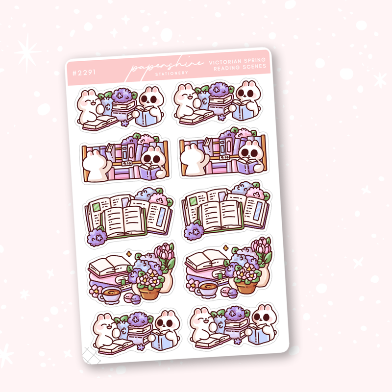 Victorian Spring Reading Scenes Doodle Sticker