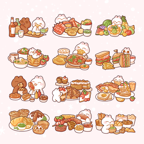 Food Scenes Doodles Digital Set