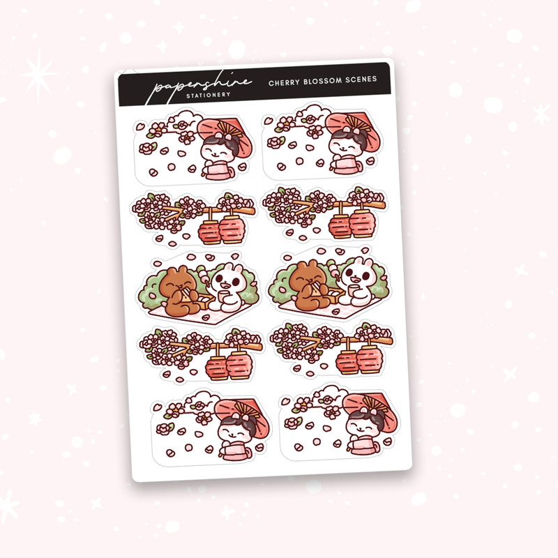 Cherry Blossom Scenes Doodle Stickers