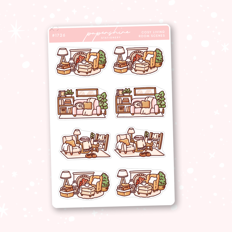 Cosy Living Room Scenes Doodle Stickers – Papershire