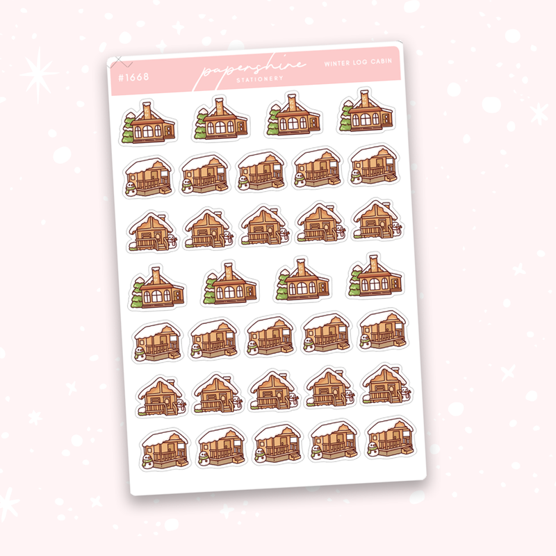 Winter Log Cabin Doodle Stickers